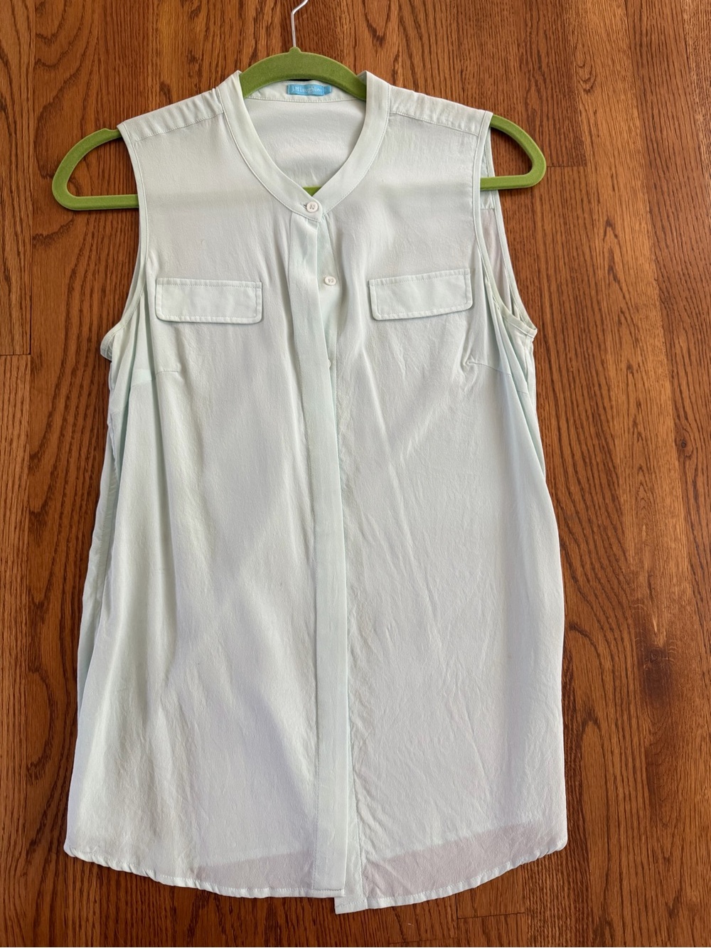 J McLaughlin silk pale mint sleeveless utility blouse